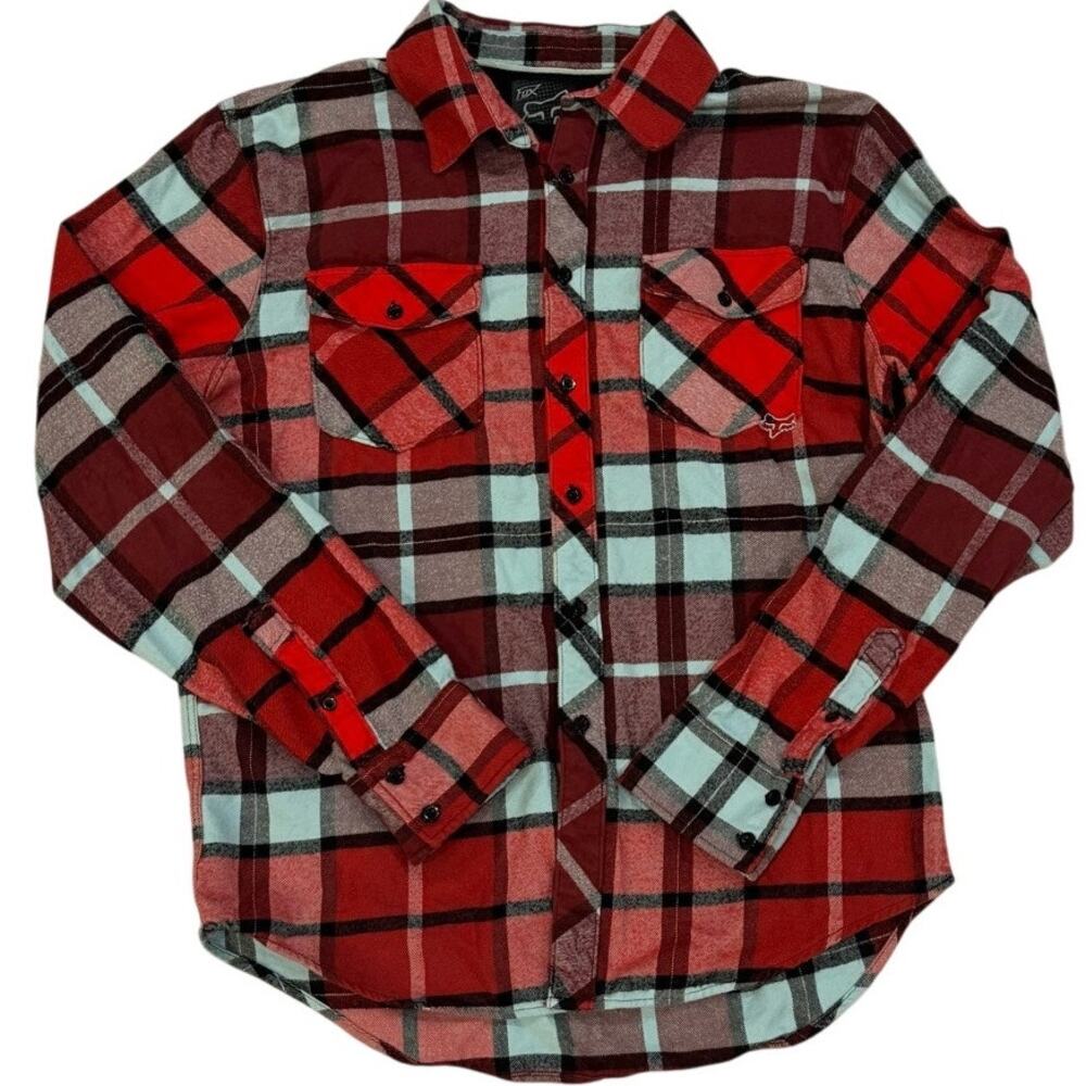 Fox Racing Plaid Flannel Shirt Red Blue Men's L